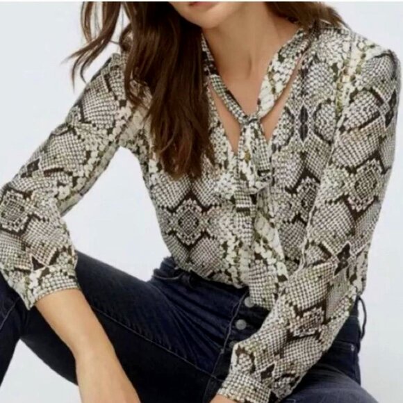 J. Crew Drapey Tie Neck Snakeskin Blouse Size 6 NWT - Picture 1 of 12
